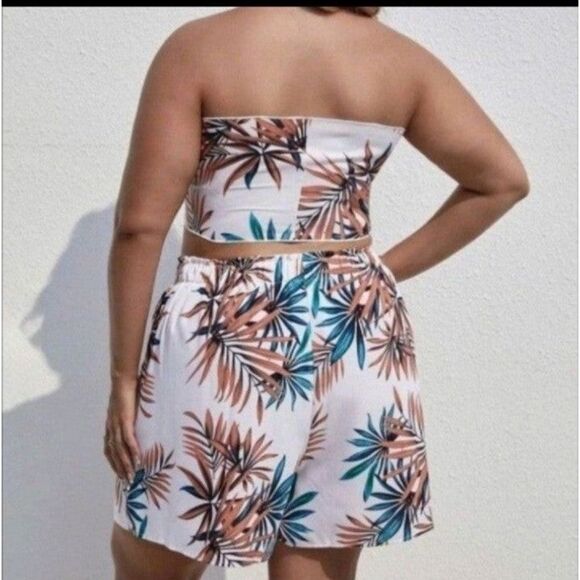 MULTICOLORED BANDEAU BOHO SHORT SET SZ 2X - Picture 6 of 6